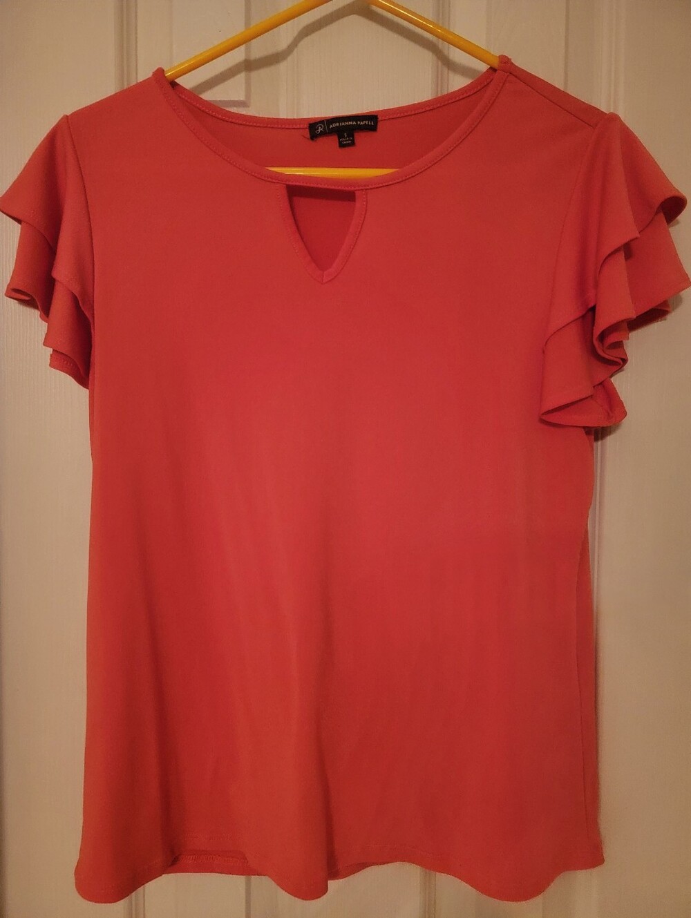 Coral Pink Ruffle Sleeve Keyhole Top
